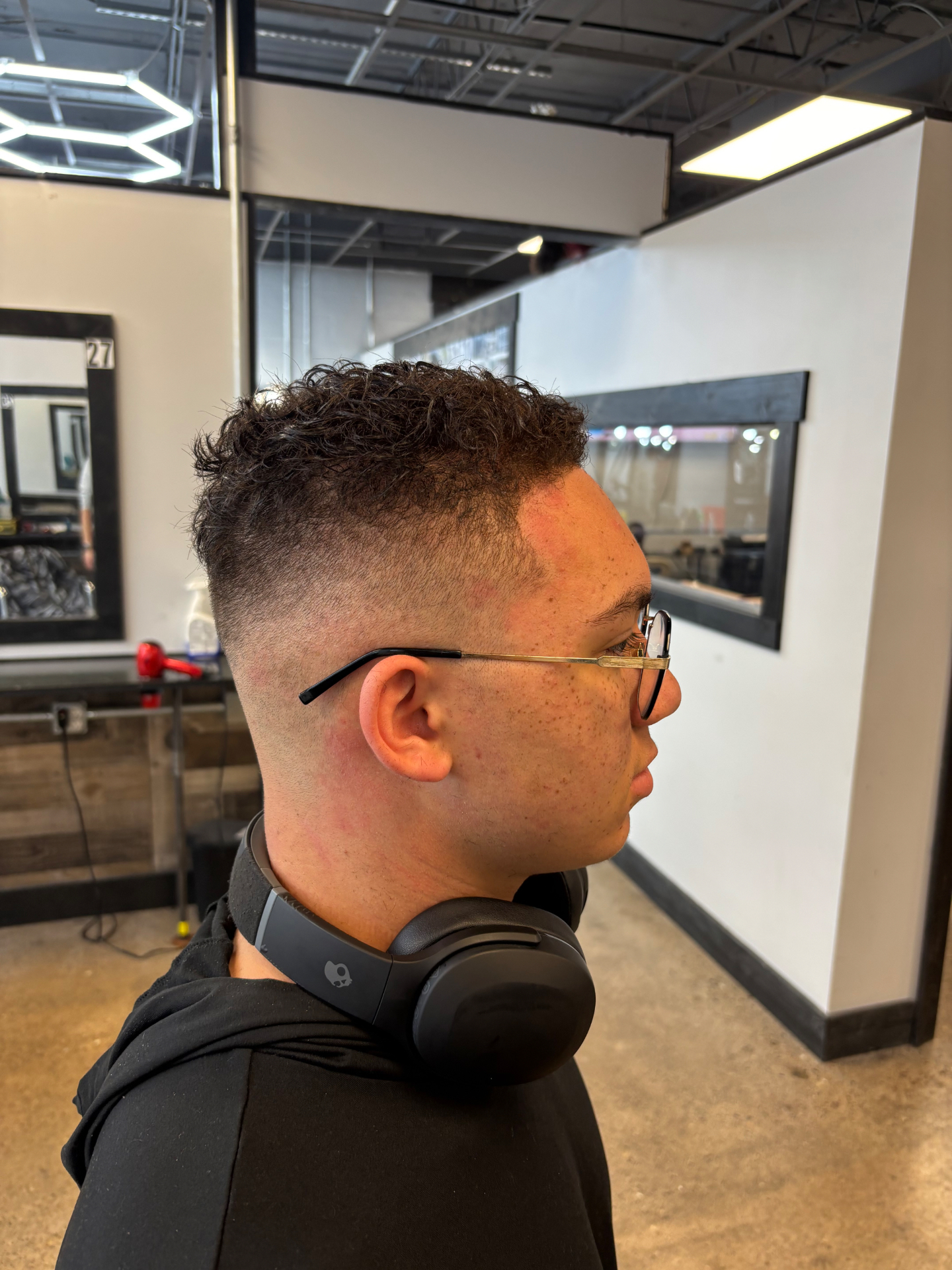 Curly top with mid fade